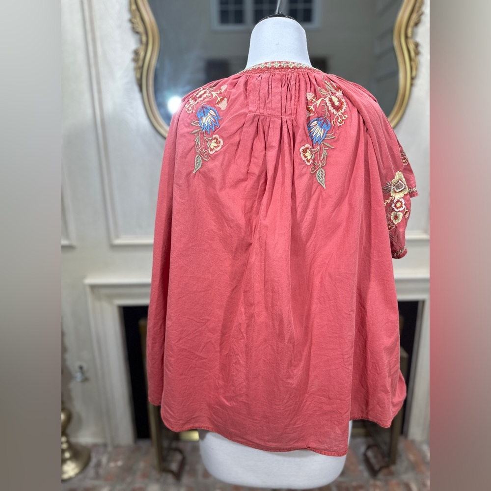 Kyla Seo Kiora Embroidered Blouse Coral Boho Cottagecore Festival Top size XL - Picture 5 of 8